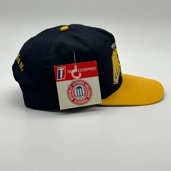 Vtg NWT Wolverines Hat Football U of Michigan Black Yellow Adj Snap Back Cap NEW - Picture 6 of 8